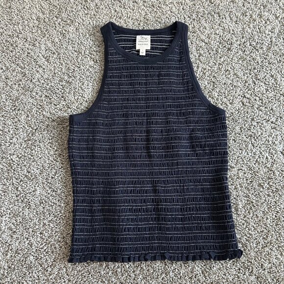 Cinq À Sept Large Fawn Smocked Tous Les Jours Navy Ruched Tank Top - Picture 11 of 12